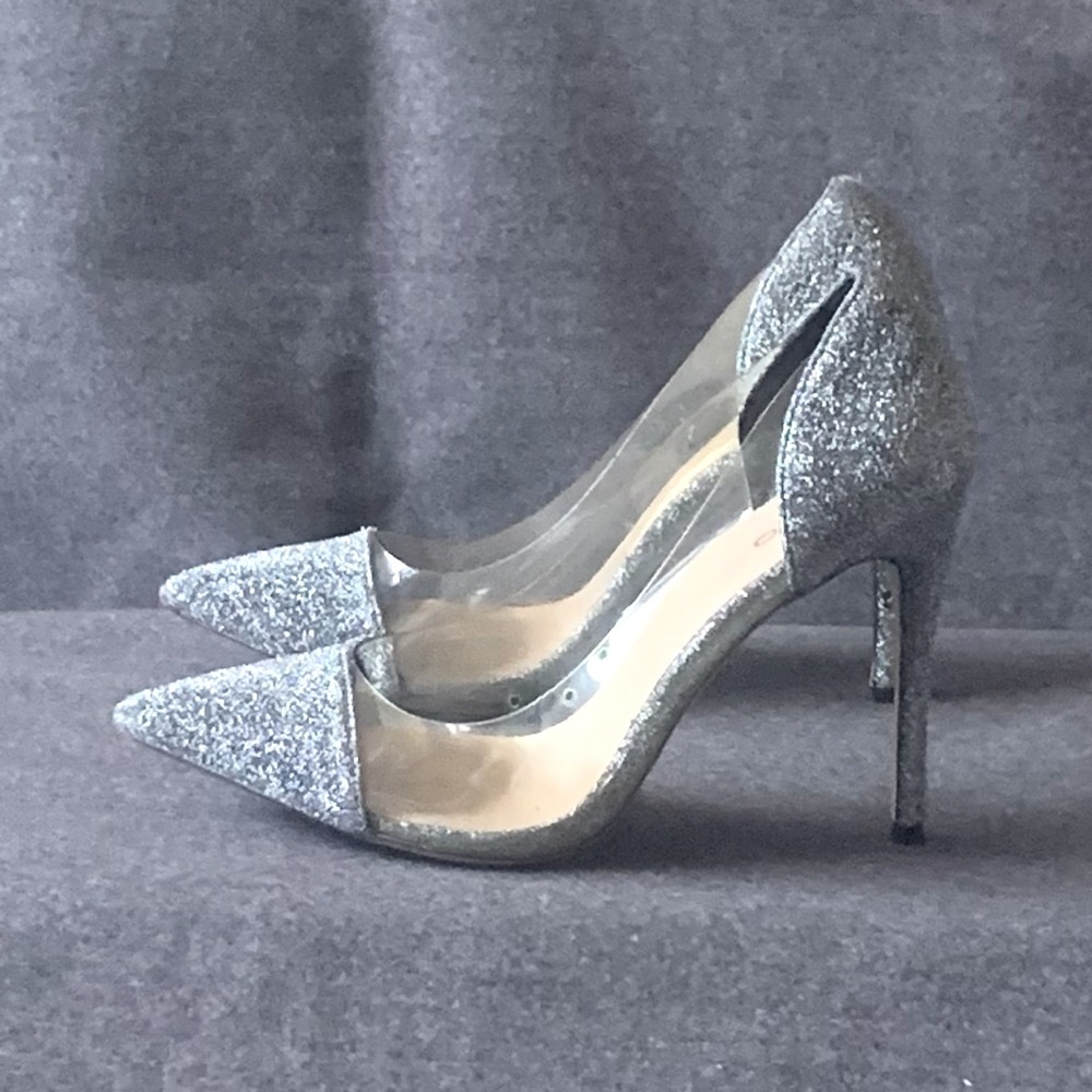 ALDO Silver Glitter and Clear Plastic Stiletto Heels